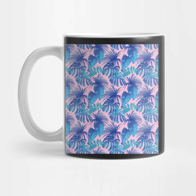 Pink and Blue Tropical Leaves by broadwaygurl18